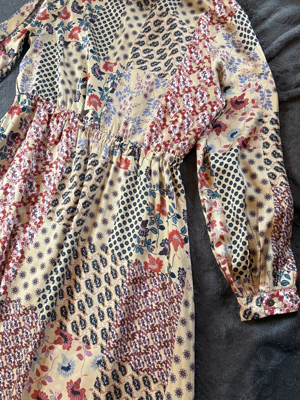 Patchwork Floral Maxi Dress in Cream and Navy - Picture 14 of 14